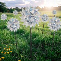 Weather-resistant pinwheels withstand sun and rain in outdoor decor.
