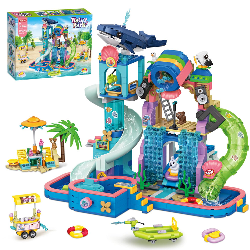 Wingift water park building set with water slide for imaginative play