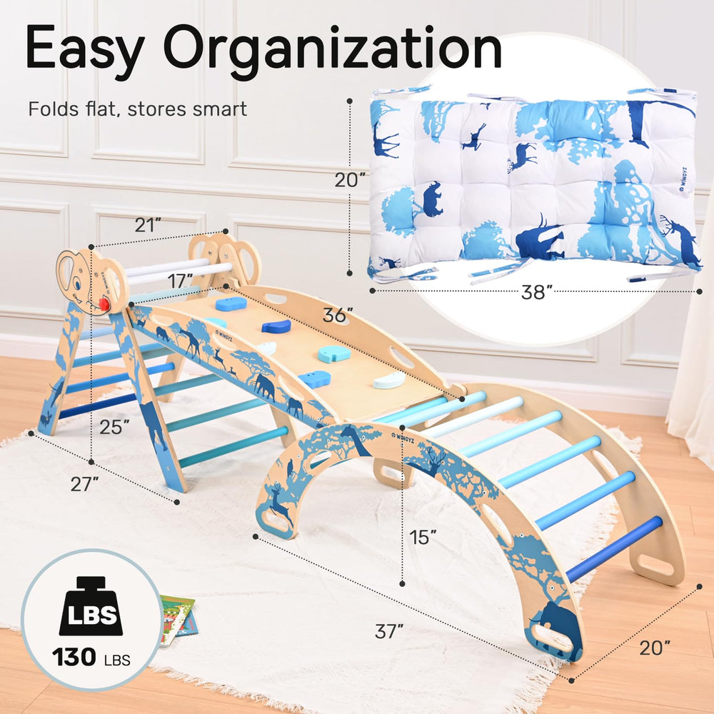 Wingyz blue triangle folds flat for compact storage after play