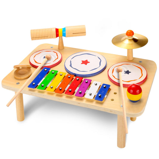 Wingyz Baby Drum Set front view with drums and rainbow xylophone for rhythm learning