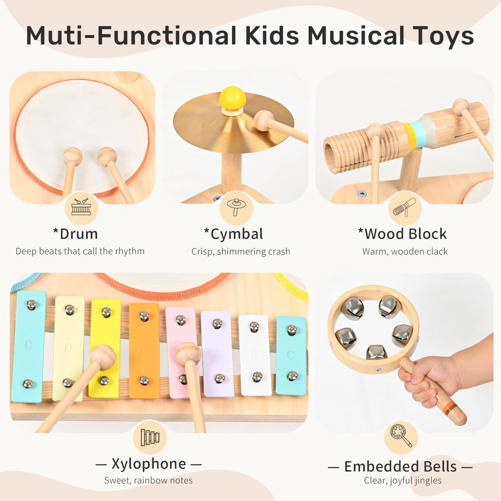 WINGYZ Kids Drum Set wooden tone block with warm resonance.