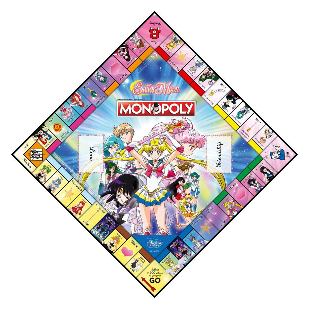 Winning Moves Monopoly Sailor Moon Edition character cards featuring Sailor Moon heroes.