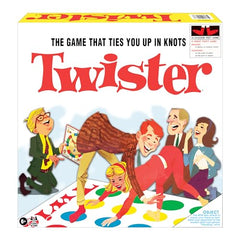 Close-up of the oversized spinner on Winning Moves Twister engaging players.
