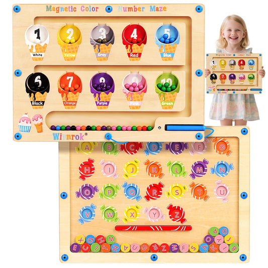 Winnrok 2-in-1 magnetic color and number maze front view for color and counting practice.