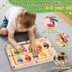 Winnrok wooden magnetic maze board close-up emphasizing safe smooth wood and rounded edges.