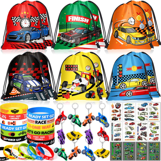Winrayk race car drawstring bag with front patterns, ideal for party loot.