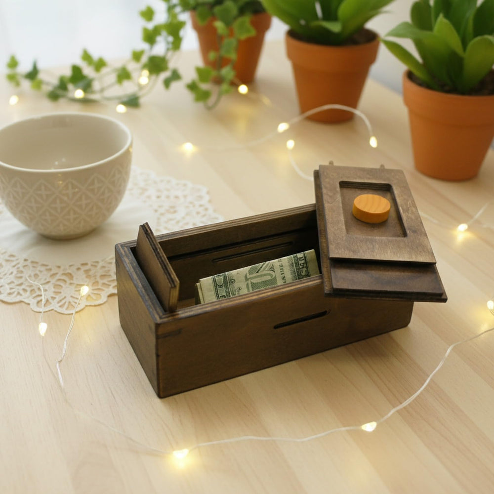 Winshare Puzzle Box Enigma pine wood with walnut finish highlighting craftsmanship