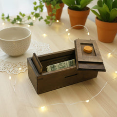 Winshare Puzzle Box Enigma pine wood with walnut finish highlighting craftsmanship