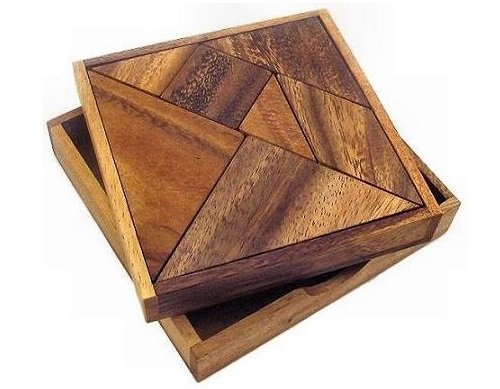 Winshare Tangram puzzle displayed on a table, suitable for solo play.