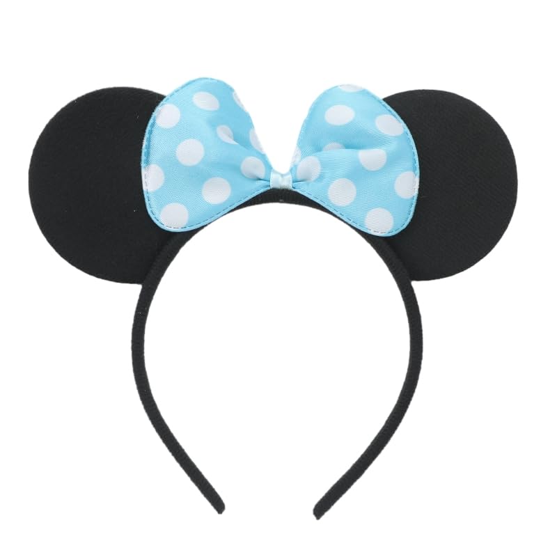 Winvin deluxe fabric ears headband in blue with bow for comfortable wear.