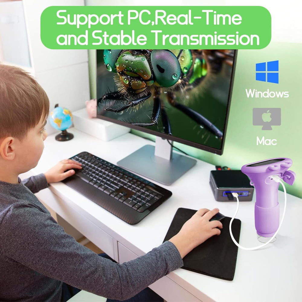 WINWEND Kids Microscope supports photo and video capture during experiments.