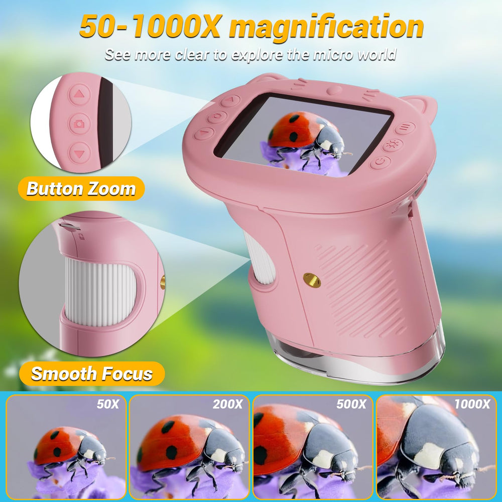 WINWEND pocket microscope's compact design fits small hands for exploration anywhere.