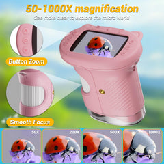 WINWEND pocket microscope's compact design fits small hands for exploration anywhere.