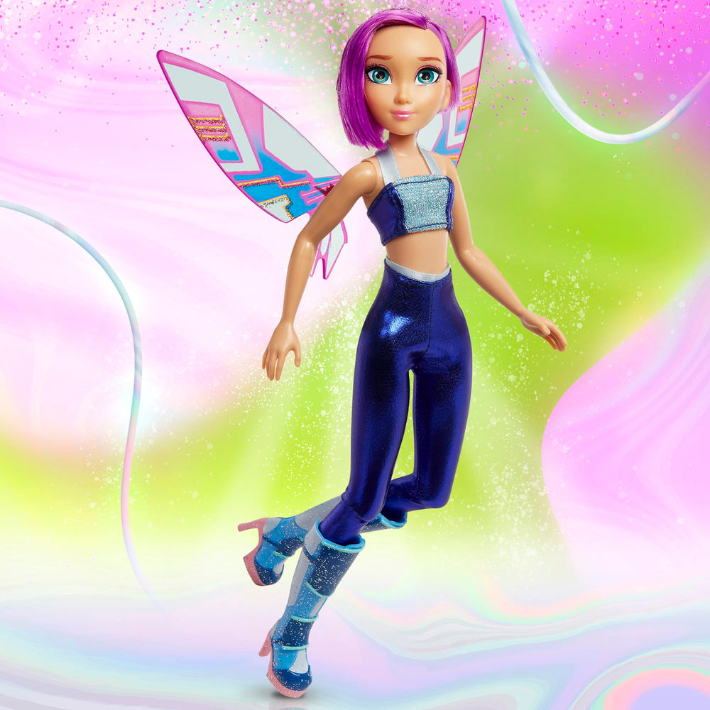 Metallic purple Tecna design with tech-style outfit and boots.