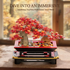 Wise Block Japanese Red Maple Bonsai Kit on a desk highlights autumn-inspired elegance.