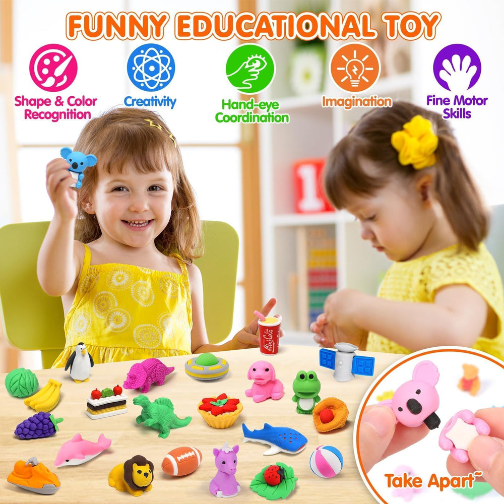 WITALENT animal-fruits-desserts series erasers with vibrant colors for learning.