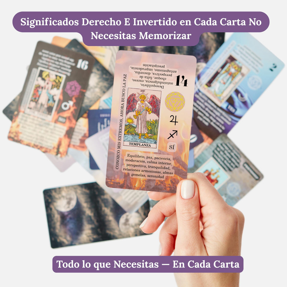 Witchy Cauldron Spanish tarot cards with meanings on each card for quick insight