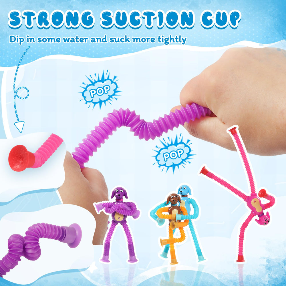 Witmelt colorful pop tubes closeup: engaging sensory exploration with crinkle and stretch.