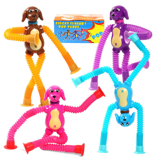 Witmelt pop tubes suction toy: bright colors for tactile and auditory play on smooth surfaces.