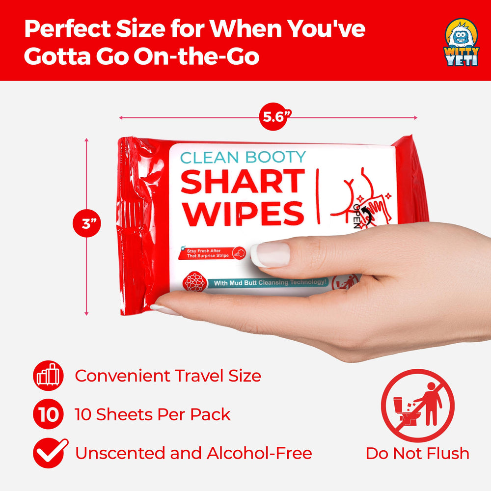 Witty Yeti Shart Wipes unscented close-up, portable wipes for discreet cleanup