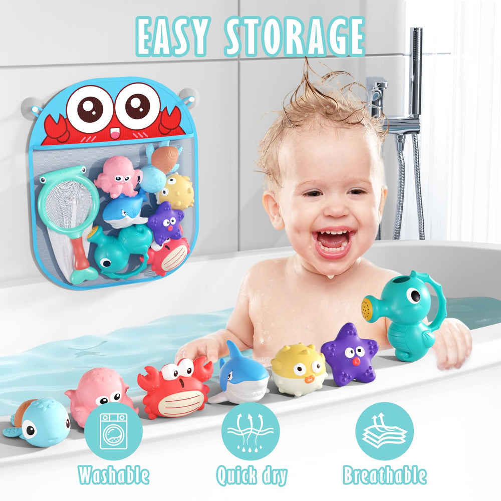 Wixlon fishing net bath toy enhances scooping play and hand-eye coordination