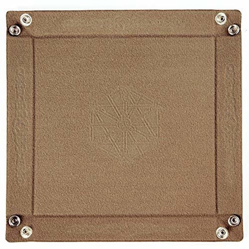 Wiz Dice folding tray open showing rolling area and leather walls