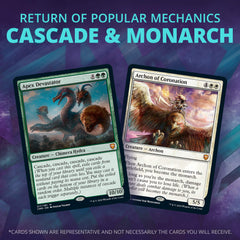 The product supports creative deck-building with legendary reprints and foils.
