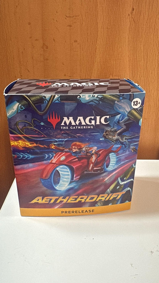 Wizards of the Coast MTG Prerelease Aetherdrift pack unopened, ready for collecting and playing.