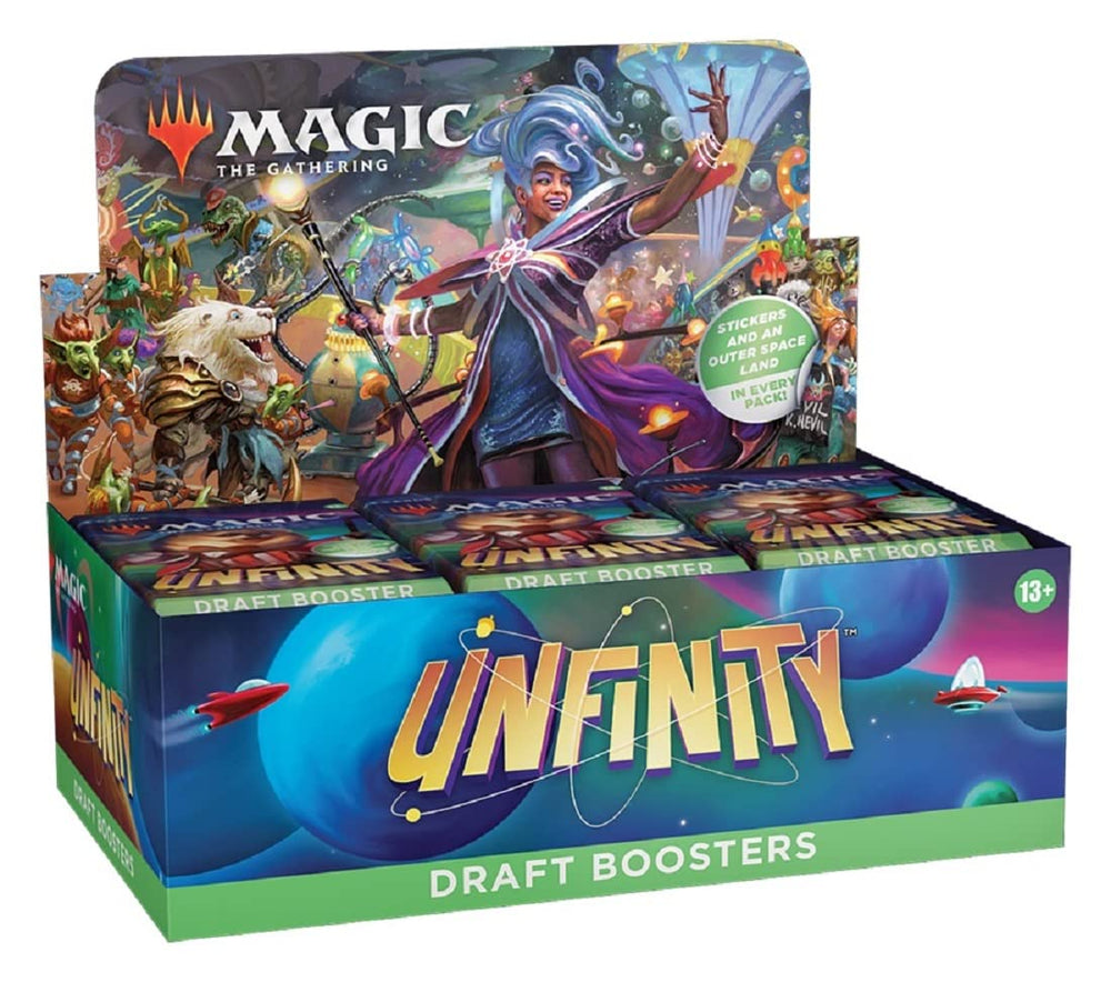 Wizards of the Coast Unfinity Draft Boosters spread showcases vibrant card art.