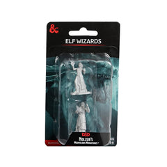 WizKids Nolzur's Elf Wizard miniature, front view, primed for quick painting and tabletop use.