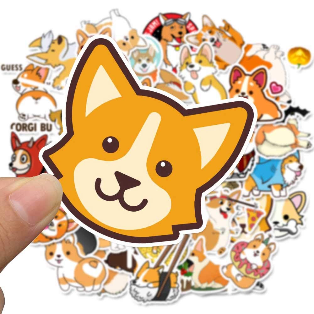 WLJIAO Welsh Corgi sticker pack showcased on guitar for a playful look