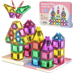 WMXDU mini magnetic tiles with travel case for on the go STEM play