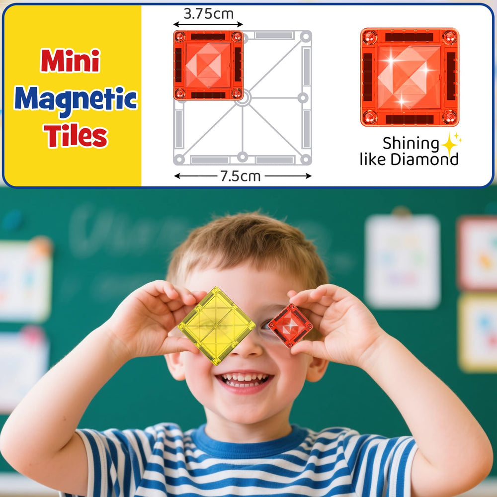 WMXDU magnetic tiles neatly stored in iron case saves space.