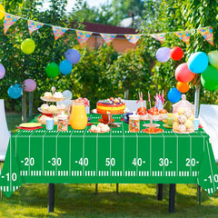 Birthday party setup with football design using WNINK tablecloth