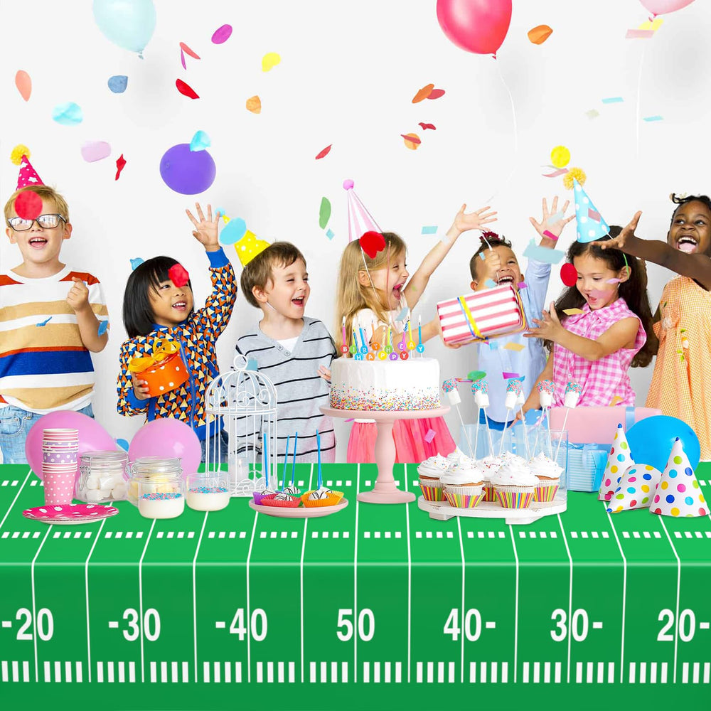 Tailgate setup featuring disposable WNINK football tablecloth