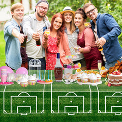 Outdoor-ready table cover ideal for picnics and barbecues with a soccer vibe.