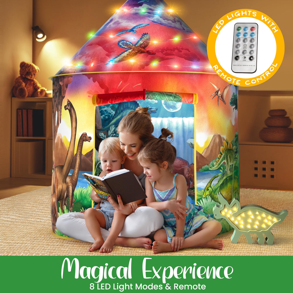 W&O Dinosaur Discovery tent includes six bonus dino toys for hands-on exploration.