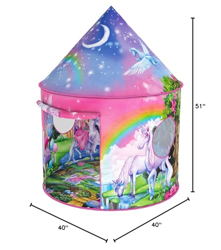 W&O Unicorn Sparkle Play Tent with activity pack emphasizes extra pretend play ideas.