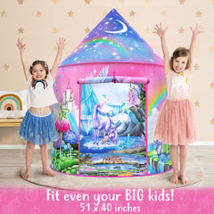 W&O Unicorn Sparkle Play Tent open entrance inviting quick access for indoor or outdoor fun.