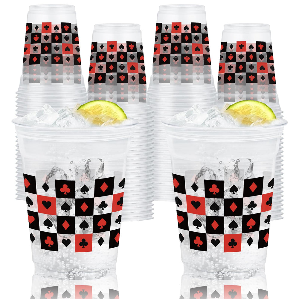 Wobeny casino cups with checkerboard pattern for stylish party drinkware.