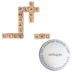 WodGod Crossword Dice set with 18 wooden dice for multiplayer word play.