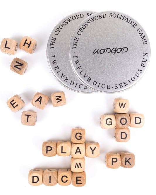 WodGod Crossword Dice Game: 24 wooden dice set for family play and word challenges