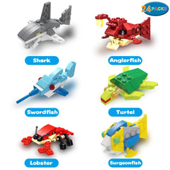 WODMAZ sea animal blocks packaging includes individual instructions and a Valentine card.