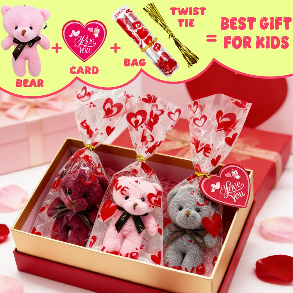 WODMAZ valentines color-variety bears add charm to classroom celebrations.