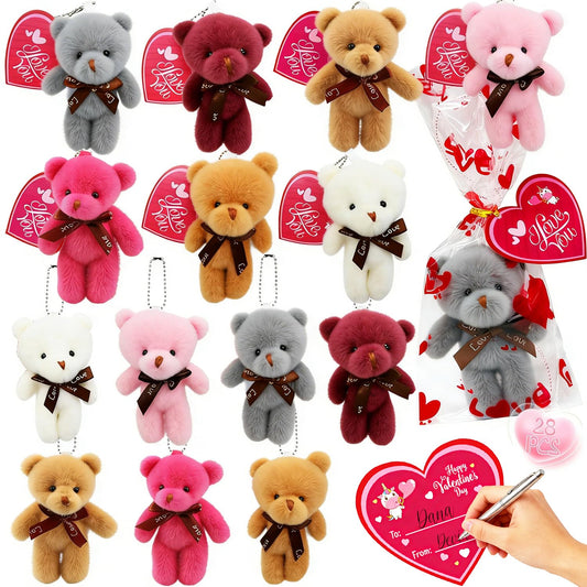 WODMAZ valentines plush bear keychain 28-pack for classroom exchanges and playful gifts.