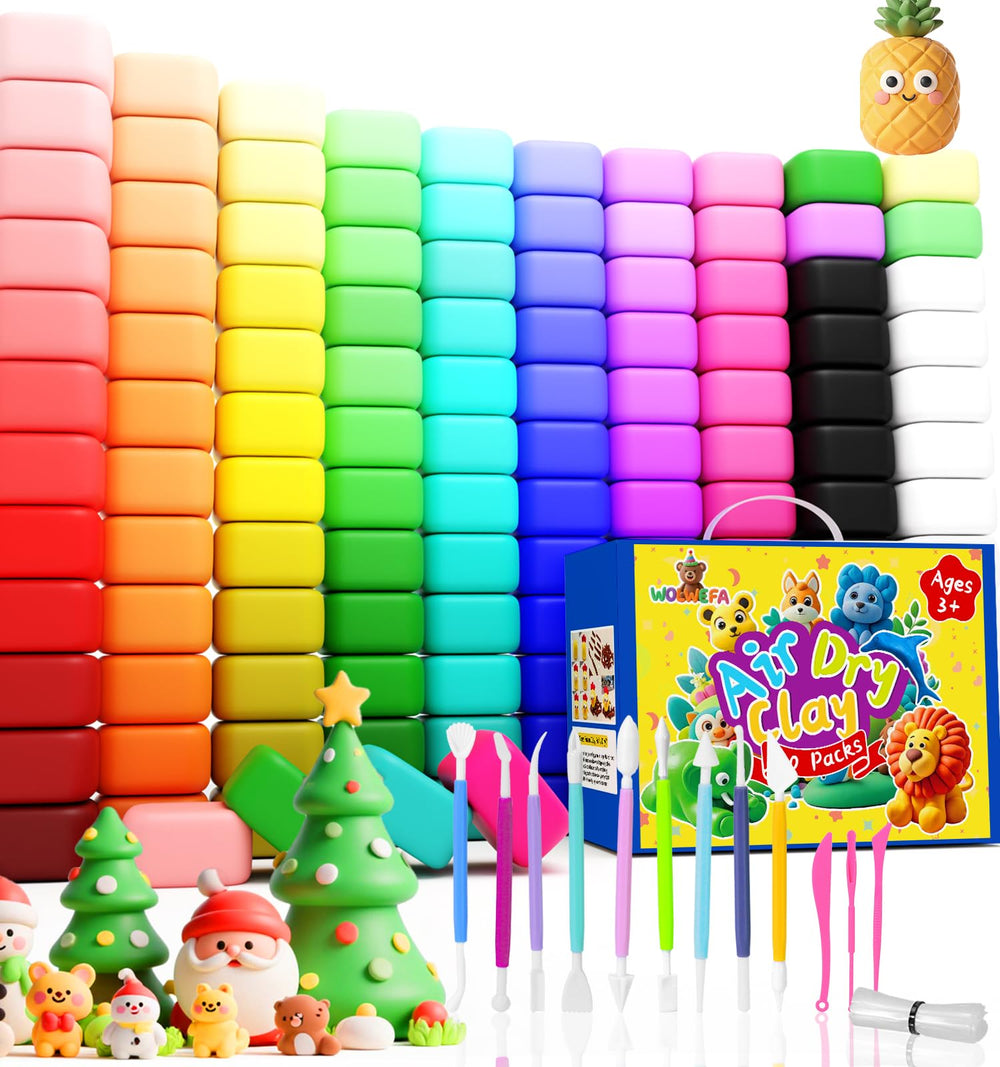 Wolwefa air-dry clay packs offer bright colors for kids crafts.