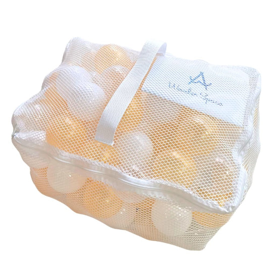 Wonder Space Soft Pit Balls in mesh bag for tidy storage and quick setup.