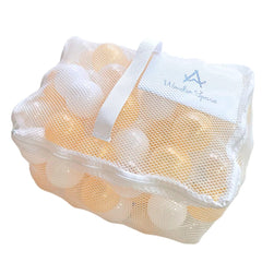 Wonder Space Soft Pit Balls in mesh bag for tidy storage and quick setup.