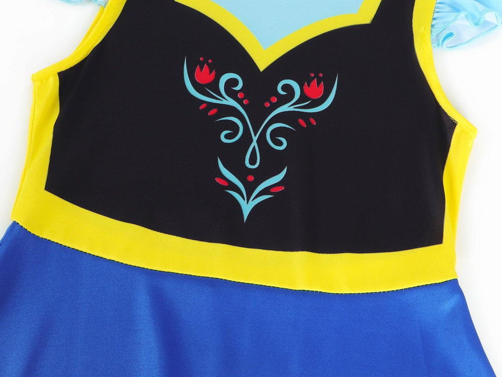 WonderBabe Snow Queen dress 3D print detail with vibrant colors.