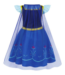 WonderBabe Snow Queen dress back view, shows graceful princess silhouette.